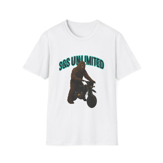 Bigfoot Motorcycle T-Shirt, Unisex Graphic Tee, Retro Sasquatch Shirt, Gift for Adventurers, Quirky Everyday Wear