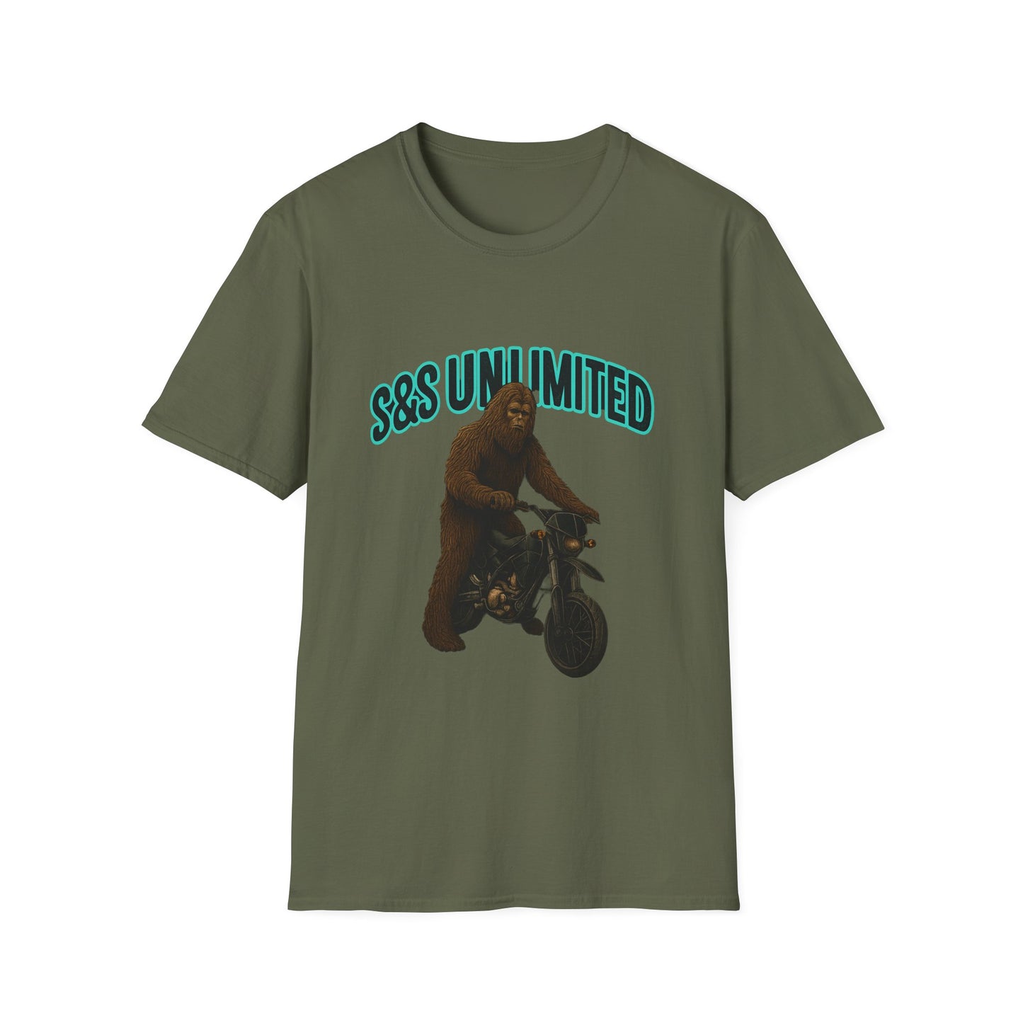 Bigfoot Motorcycle T-Shirt, Unisex Graphic Tee, Retro Sasquatch Shirt, Gift for Adventurers, Quirky Everyday Wear